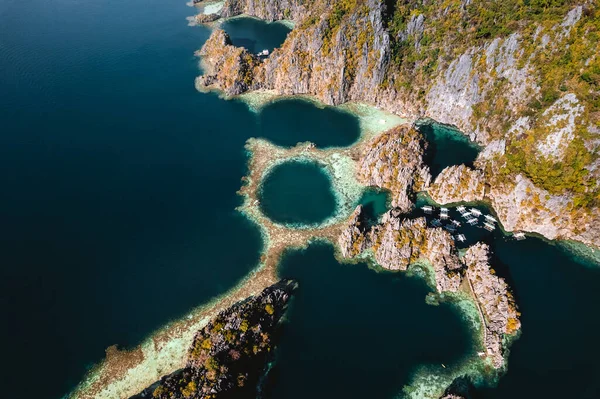 Letecký Pohled Tyrkysové Vody Twin Lagoon Dronem Filipínský Coron Kvalitní — Stock fotografie