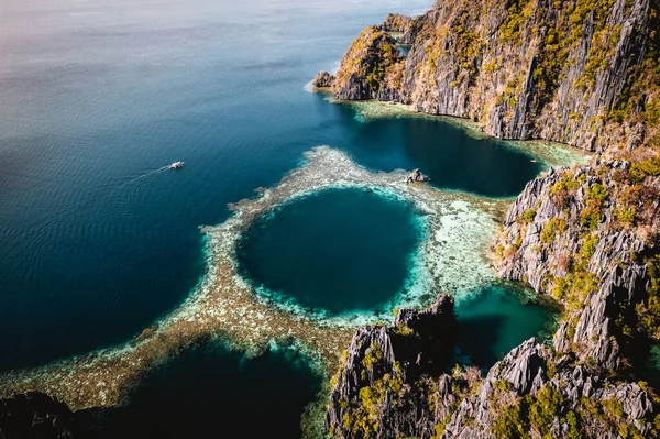 Вид Повітря Бірюзову Воду Twin Lagoon Дроном Філіппінський Корон Фотографія — стокове фото
