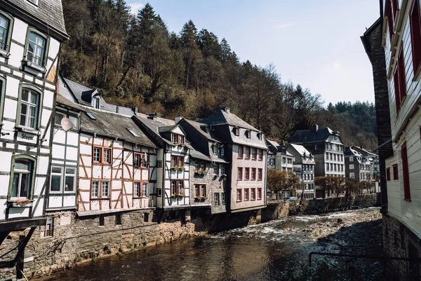 stock image Traditional medieval half timbered houses of Monschau, Germany. High quality photo