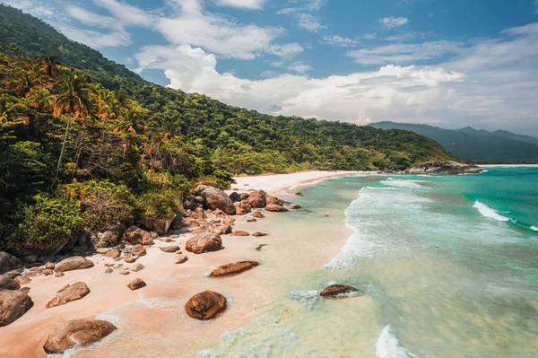 stock image Big island Ilha Grande aventureiro beach Angra dos Reis, Rio de Janeiro, Brazil . High quality photo. Full Island tour Drone footage aerial view