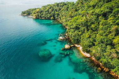 Büyük ada Ilha Grande Abraao plajı Angra dos Reis, Rio de Janeiro, Brezilya. San Antonio Sahili Praia San Antonio Lopes Mendes Plajı. 