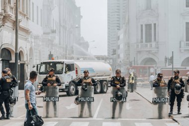 Lima, Peru - January 20, 2023: Protests on the streets of Lima San Martin Square. High quality photo