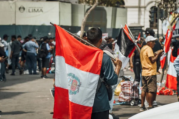 Lima Peru January 2023 Political Protests Demonstrations Flags Streets Lima —  Fotos de Stock