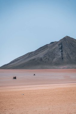 Beautiful view of road trip 4x4 in Bolivia South America Salt Flat Uyuni. High quality photo
