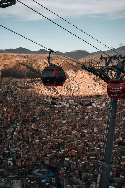 Amazing Panoramic View Cable Car Teleferico Capital Bolivia Paz South Stockafbeelding