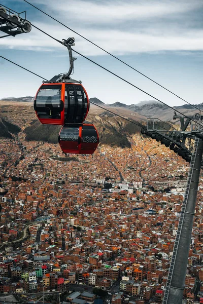 Amazing Panoramic View Cable Car Teleferico Capital Bolivia Paz South Стокове Зображення