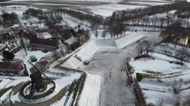 Full HD Aerial Drone footage of Fortress town Bourtange in snow The Netherlands. High quality FullHD footage