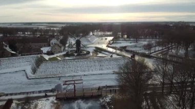Full HD Aerial Drone footage of Fortress town Bourtange in snow The Netherlands. High quality FullHD footage