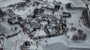 Full HD Aerial Drone footage of Fortress town Bourtange in snow The Netherlands. High quality FullHD footage