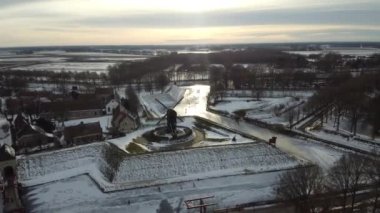 Full HD Aerial Drone footage of Fortress town Bourtange in snow The Netherlands. High quality FullHD footage