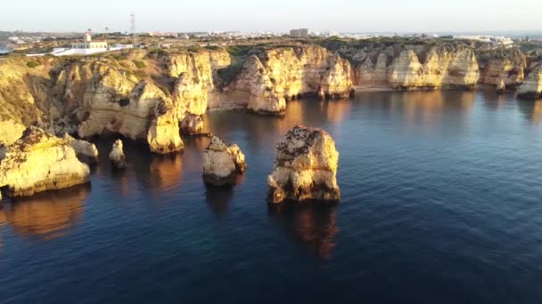 Full Aerial Drone Sunrise Sunset View Ponta Piedade Point Mercy — Video