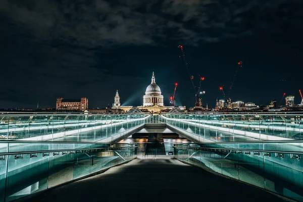 Pauls Cathedral London Bei Nacht Mit Lichtspuren Lange Belichtung Englands — Stockfoto