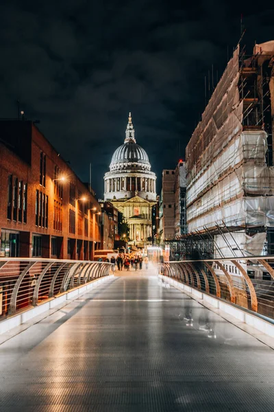 Londra Geceleri Pauls Katedrali Nde Uzun Süre Işık Alan Ngiltere — Stok fotoğraf