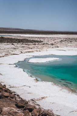 Şili 'deki San Pedro de Atacama' daki Kristal berrak su gölü ile Beauitful Salt Lagoon. Yüksek kalite fotoğraf