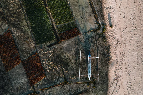 Aerial Drone Photo Seaweed Farms Nusa Lembongan Ceningan Bali Indonesia — стокове фото