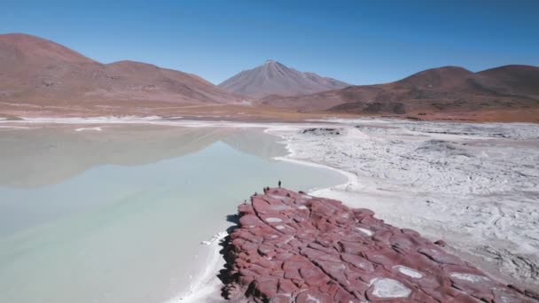 Piedras Rojas Red Rocks Lagoon San Pedro Atacama Chili Hoge — Stockvideo