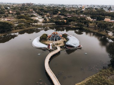 Bangkok Tayland 'daki Hava Antik Şehir Balık Tapınağı, Antik Siyam, Muang Boran. Yüksek kalite fotoğraf