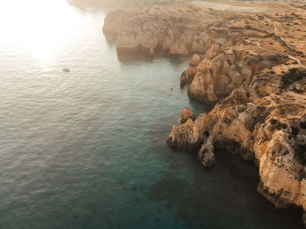 Luftaufnahme Von Ponta Piedade Bei Sonnenuntergang Lagos Algarve Portugal Hochwertiges — Stockfoto
