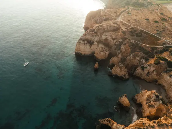 Luftaufnahme Von Ponta Piedade Bei Sonnenuntergang Lagos Algarve Portugal Hochwertiges — Stockfoto