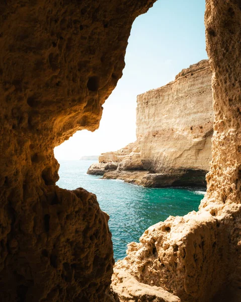 Carvoeiro Portugal Gerahmtes Bild Des Meeres Und Der Klippen Der — Stockfoto