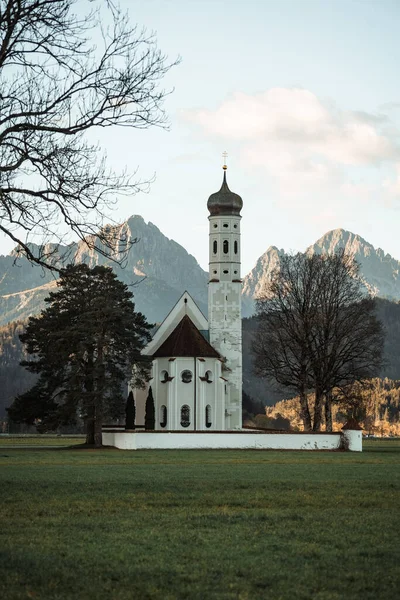 Kilátás Coloman Templom Közelében Schwangau Ősszel Reggel Alpok Háttérben Kiváló — Stock Fotó