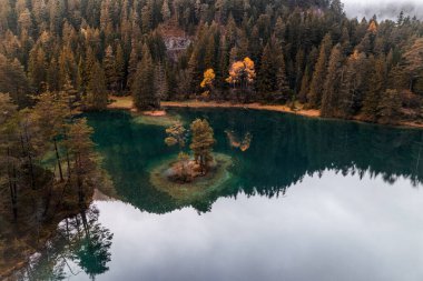 Sonbahar mevsiminde Avusturya 'daki Fernsteinsee Gölü' nün Moody Hava Fotoğrafı. Yüksek kalite fotoğraf