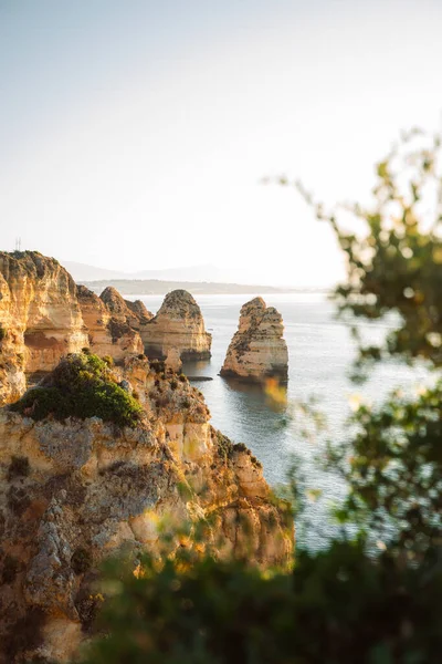 Vista Maravilhosa Ponta Piedade Durante Nascer Sol Lagos Algarve Portugal — Fotografia de Stock