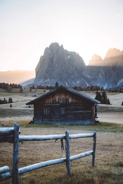 Herfst Landschap Alpe Siusi Zonsopgang Dolomieten Zuid Tirol Italië Hoge — Stockfoto