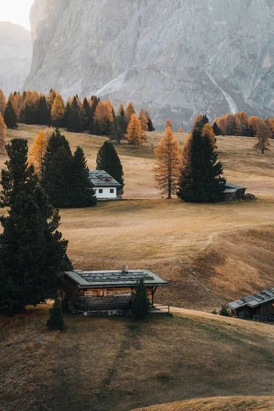 Paysage Automne Alpe Siusi Lever Soleil Dans Les Dolomites Tyrol — Photo