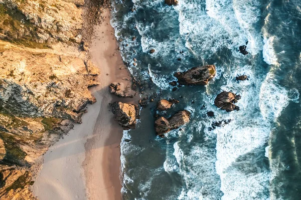 Légi Drón Fénykép Praia Ursa Portugáliában Naplementekor Kiváló Minőségű Felvételek — Stock Fotó