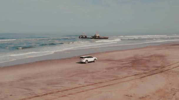 Offroad Resa Stranden Namibia Med Zeila Shipvreck Skeleton Coast Högkvalitativ — Stockvideo