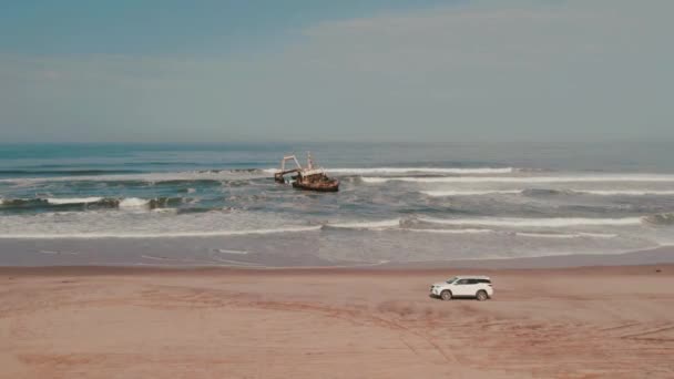 Viaje Offroad Playa Namibia Con Zeila Shipwreck Skeleton Coast Imágenes — Vídeo de stock