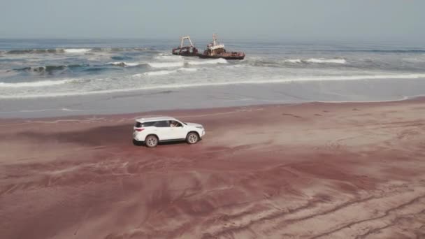 Offroad Výlet Pláži Namibie Zeila Vrak Pobřeží Skeleton Vysoce Kvalitní — Stock video