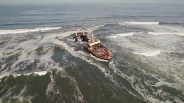 Vue Aérienne Par Drone Naufrage Zeila Dans Océan Côte Squelette — Video