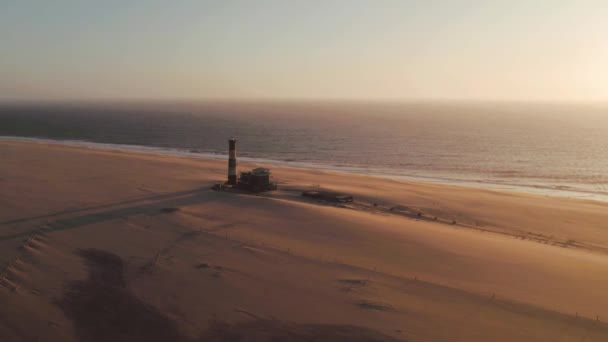 Aerial Sunset Drone View Lighthouse Pelican Point Walvis Bay Namibia — Wideo stockowe