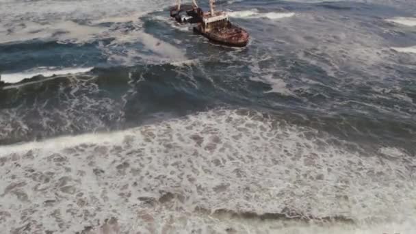 Vue Aérienne Par Drone Naufrage Zeila Dans Océan Côte Squelette — Video