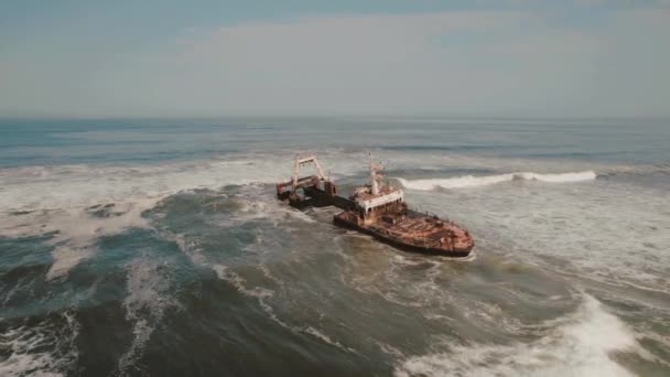 Luchtdrone View Zeila Shipwreck Ocean Skeleton Coast Namibië Afrika Hoge — Stockvideo