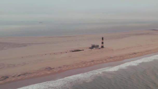 Aerial Drone View Lighthouse Pelican Point Walvis Bay Namibia Africa — Stock Video