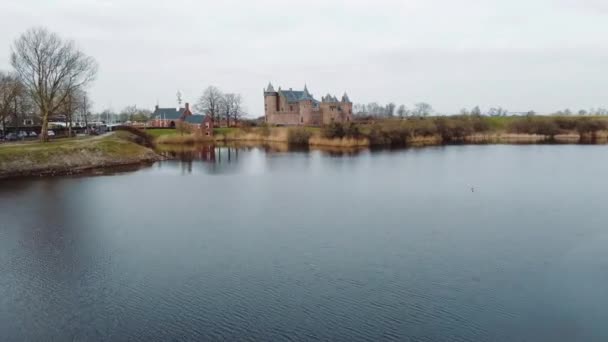 Imagens Drones Muiderslot Castelo Tradicional Muiden Holanda Imagens Fullhd Alta — Vídeo de Stock