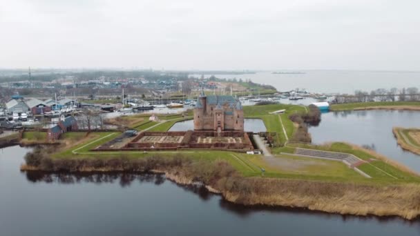 Drone Filmato Muiderslot Castello Tradizionale Muiden Paesi Bassi Filmati Fullhd — Video Stock