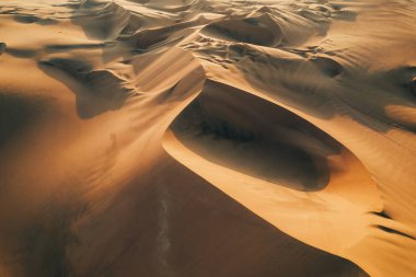 Huacachina, Ica, Peru, Güney Amerika 'daki çöl dokularının hava günbatımı fotoğrafı. Yüksek kalite fotoğraf