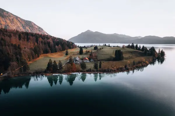 Аэрофотоснимок Озера Вальхейм Йохбергом Уппер Бавария Германия Европа Высокое Качество — стоковое фото