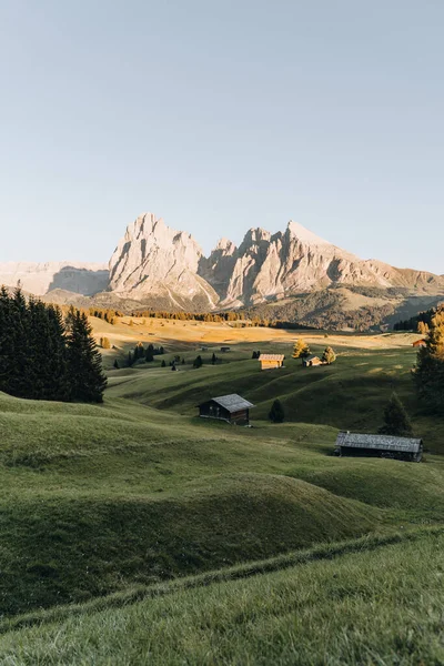 Nádherný Výhled Krajinu Alpe Siusi Při Západu Slunce Dolomity Itálie — Stock fotografie
