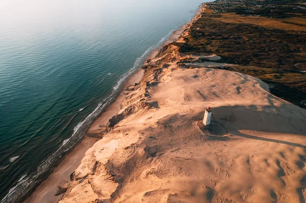 Aerial Drone Photo Rubjerg Knude Lighthouse Sunset Denmark Coastline Kvalitní — Stock fotografie
