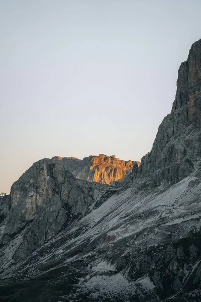 Pôr Sol Foto Montanha Nuvolau Averau Passo Giau Dolomites Itália — Fotografia de Stock