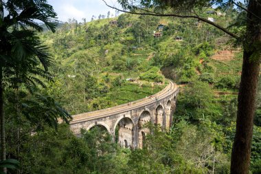 Ella 'da güneşli bir günde ünlü dokuz kemer köprüsü, Sri Lanka tren yolculuğu. Yüksek kalite fotoğraf