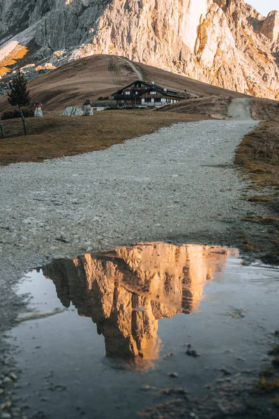 Pôr Sol Foto Montanha Nuvolau Averau Passo Giau Dolomites Itália — Fotografia de Stock