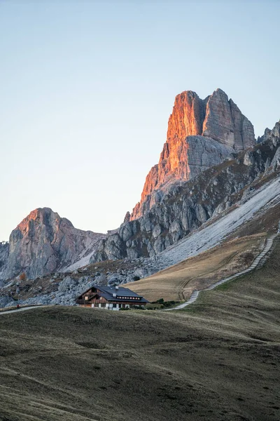 Solnedgång Foto Berget Nuvolau Averau Passo Giau Dolomiterna Italien Högkvalitativt — Stockfoto