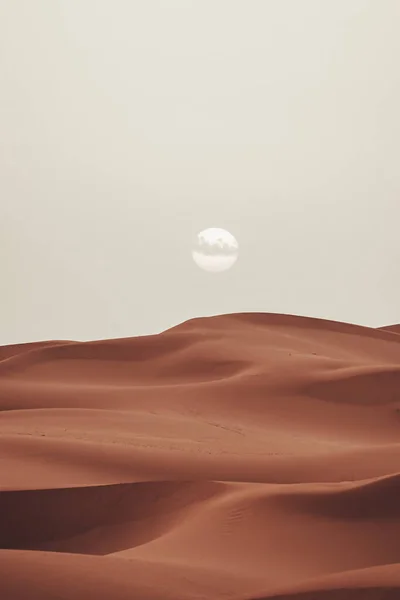 Güneş Doğarken Kum Dokusu Sahra Merzouga Çölü Dikey Portresi Yüksek — Stok fotoğraf