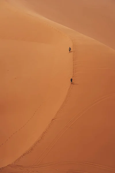 Sahra Çölü Merzouga Fas Taki Erg Chebbi Tepelerine Tırmanan Insanlar — Stok fotoğraf